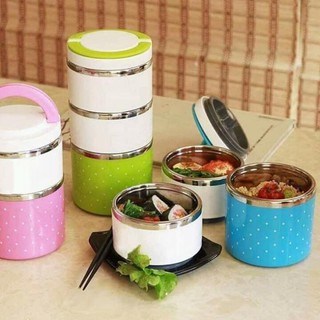 Ca men đựng cơm 3 tầng - hộp đựng cơm 3 tầng inox cao cấp - hộp cơm inox giữ nhiệt 3 tầng CHẤM BI