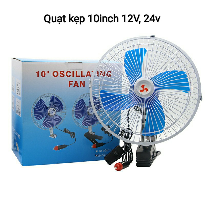 Quạt kẹp làm mát trên ô tô loại 10inch và 8inch cho bình 12v và 24v tiện dụng có chức năng xoay 360độ