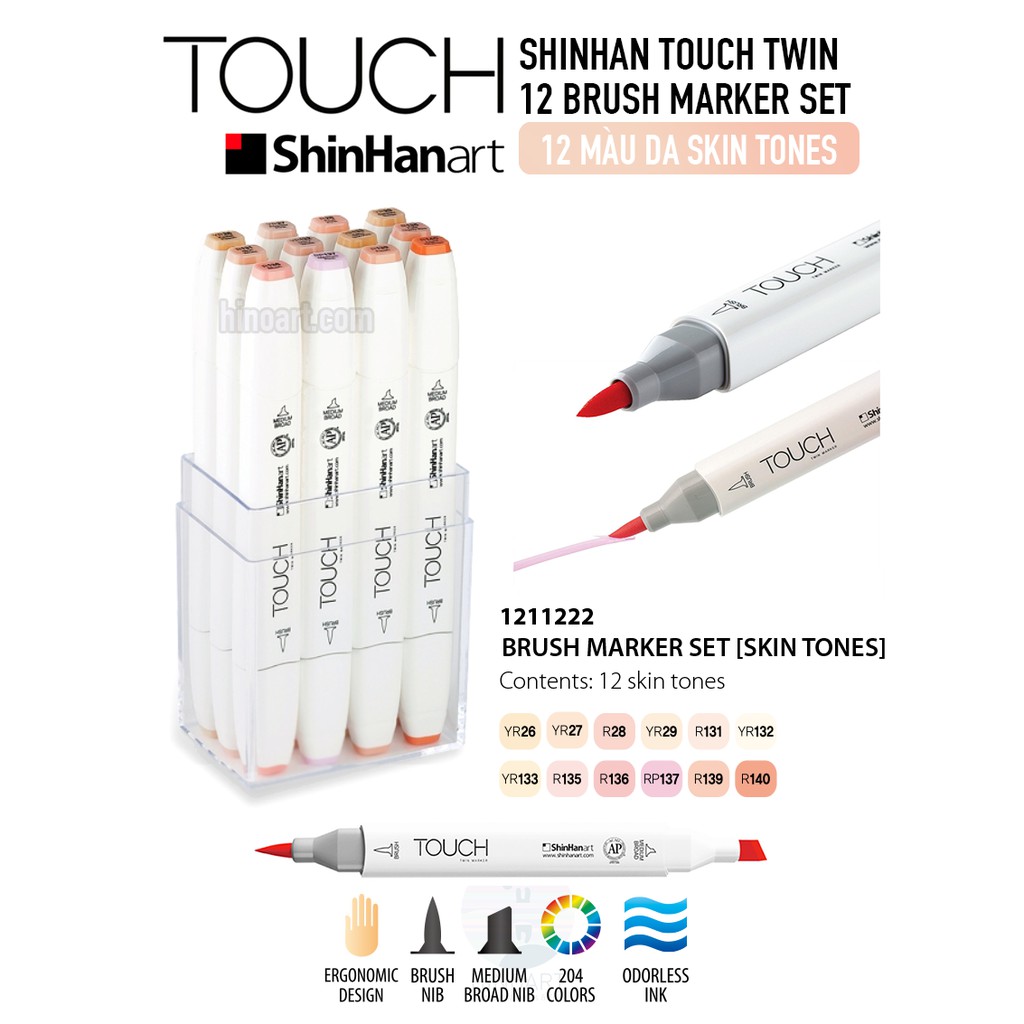 Bút Marker ShinHan Touch Twin Brush các set 12 màu