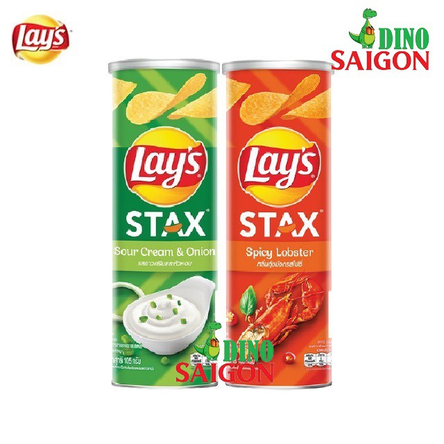 Combo 2 Hộp Bánh Snack Khoai Tây Lay's Stax Thái Lan 105g Vị Kem Chua Hành và Tôm Hùm Nướng