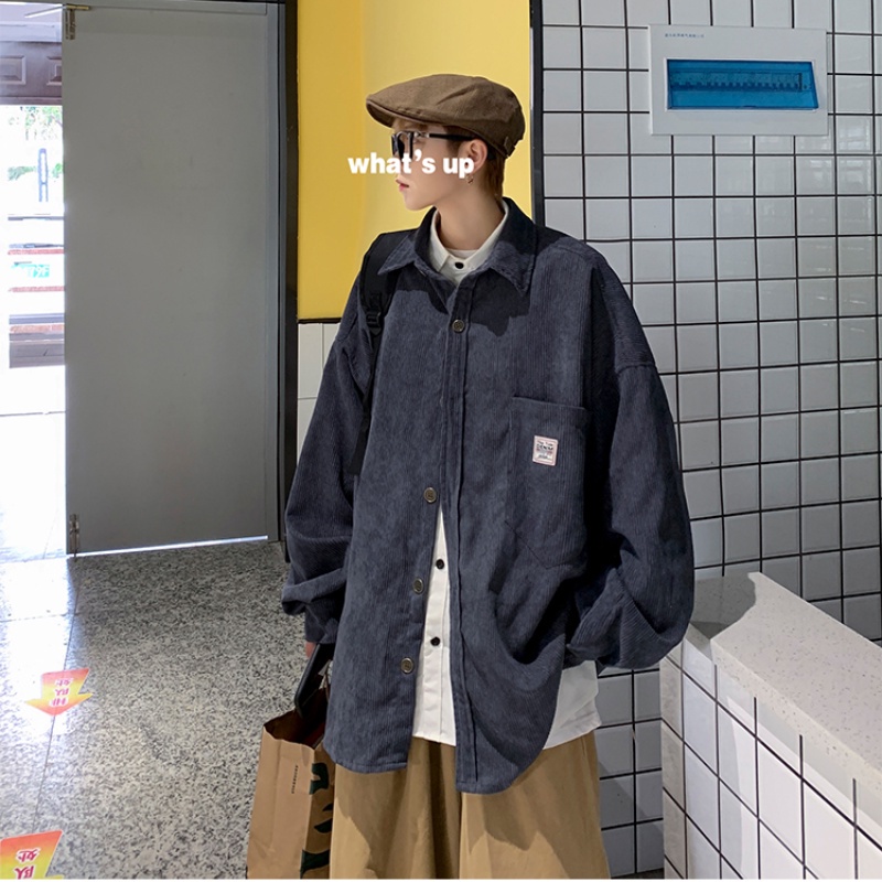 ✦ AFFLIGA ✦Áo khoác sơ mi nhung gân dáng rộng thời trang Hàn Quốc nhiều màu tùy chọn cho nam