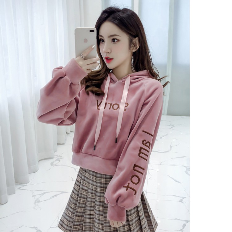 Áo hoodie nữ cực kute áo hút đi len kết hợp vải nhung tạo kiểu phong cách teen