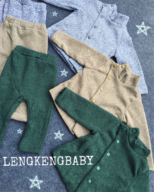 Bộ Little Love nỉ len cài chéo