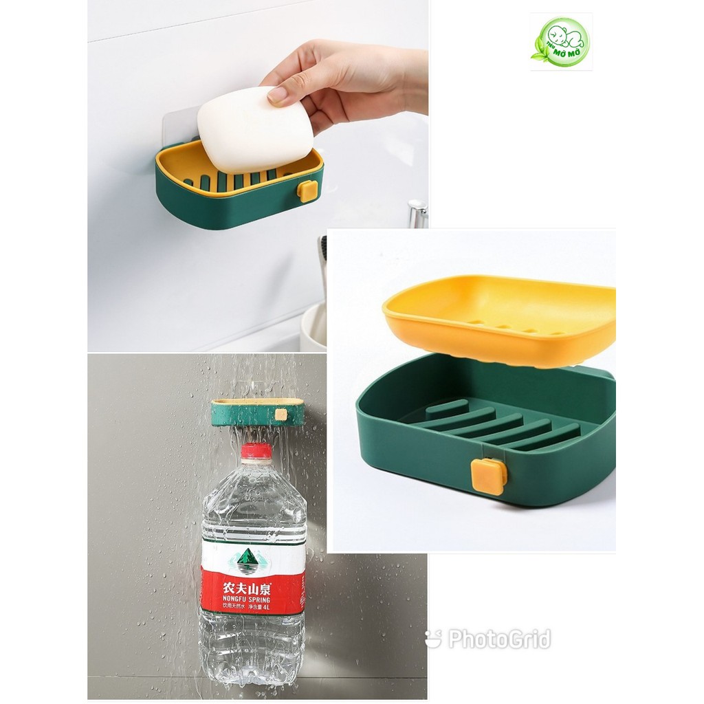 Khay Kệ Đựng Xà Bông Xà Phòng 2 Lớp Gắn Tường Có Móc Treo Tiện Lợi