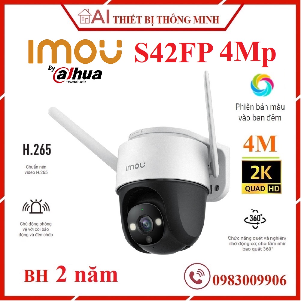 Camera Ip Wifi Xoay Quét 360 Ngoài Trời Màu Đêm Báo Động Imou IPC-S42SP 4Mp Độ Nét Cao , Imou S22Sp 2Mp -Chính Hãng