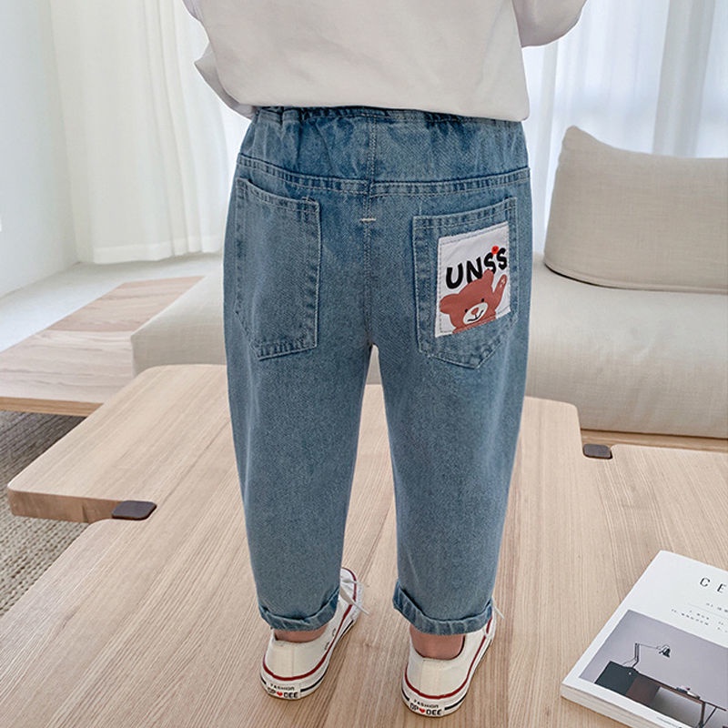 Quần Jean Dài Dáng Rộng In Hoạt Hình Kiểu Hàn Quốc Thời Trang Mùa Xuân Cho Bé Trai
