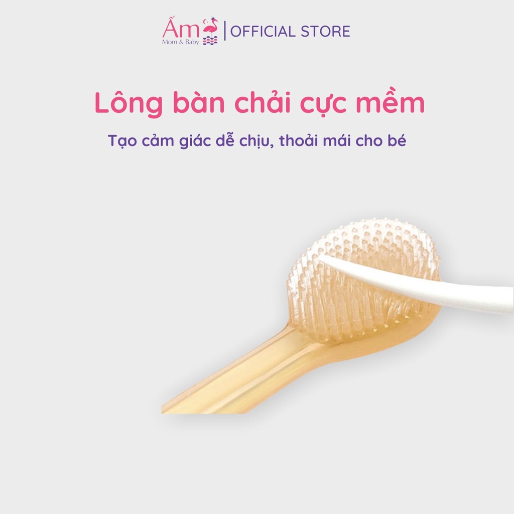 Dụng Cụ Rơ Lưỡi Silicon Và Bàn Chải Siêu Mềm Ấm Baby Cho Bé từ 1 - 18 Tháng Có Nắp Đậy Vệ Sinh Ấm Gift Decor