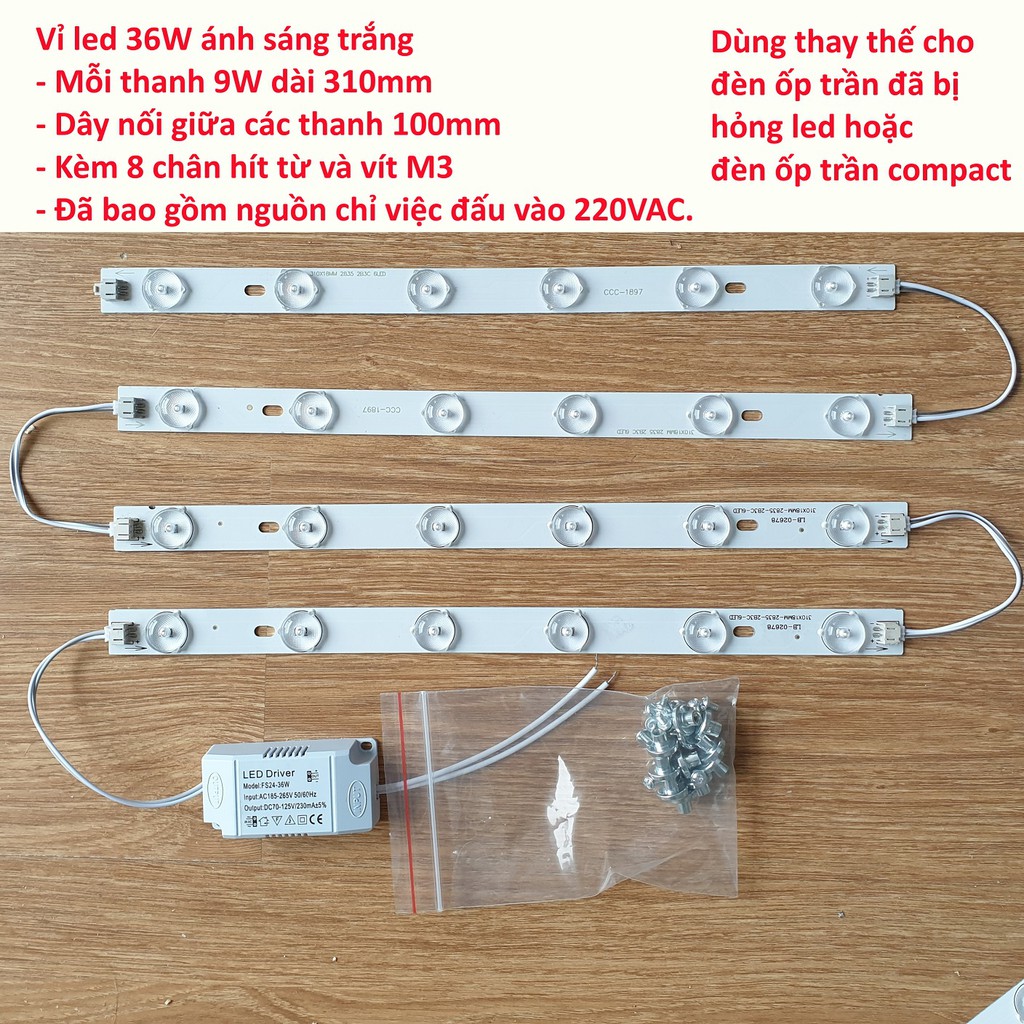 Bộ thanh led thay thế đèn ốp trần hoặc đèn compact tiện lợi 18-72W