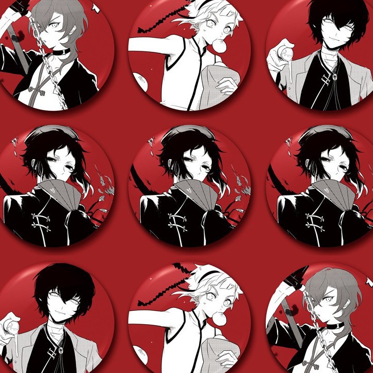 Huy hiệu cài áo in hình Bungou stray dogs Văn hào lưu lạc anime chibi xinh xắn dễ thương m09