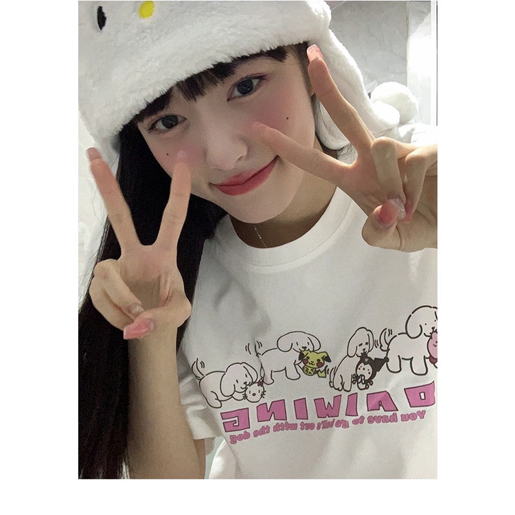 100% cotton short-sleeved men and women students cute letter printing all-match ins style salt series niche design white T-shirt 6IBF