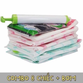 Set 8 túi hút chân không đựng chăn màn, quần áo tặng kèm bơm tay siêu xịn