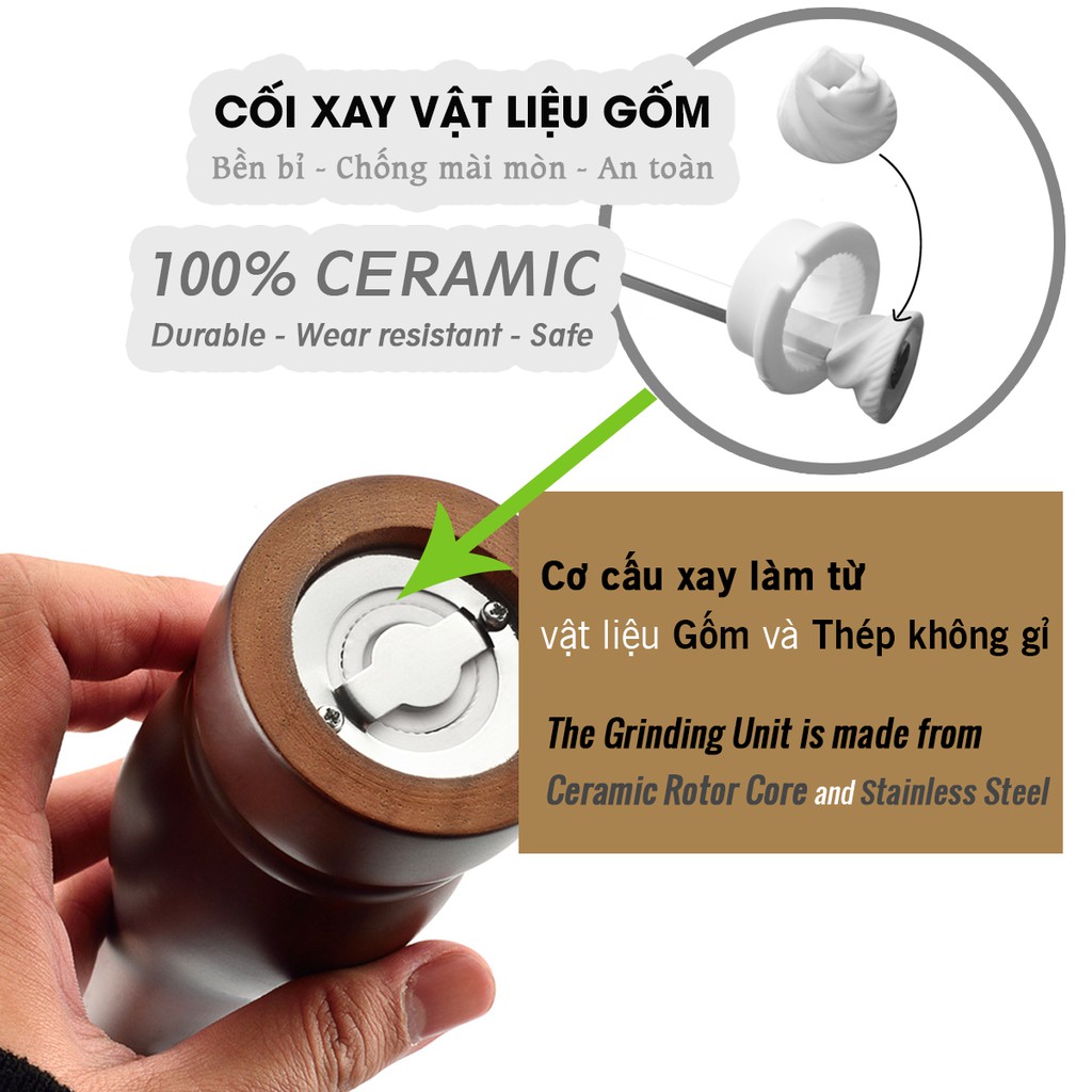 Xay tiêu cầm tay gỗ óc chó sang trọng (GA08), lọ xay hạt tiêu bằng tay | BigBuy360 - bigbuy360.vn