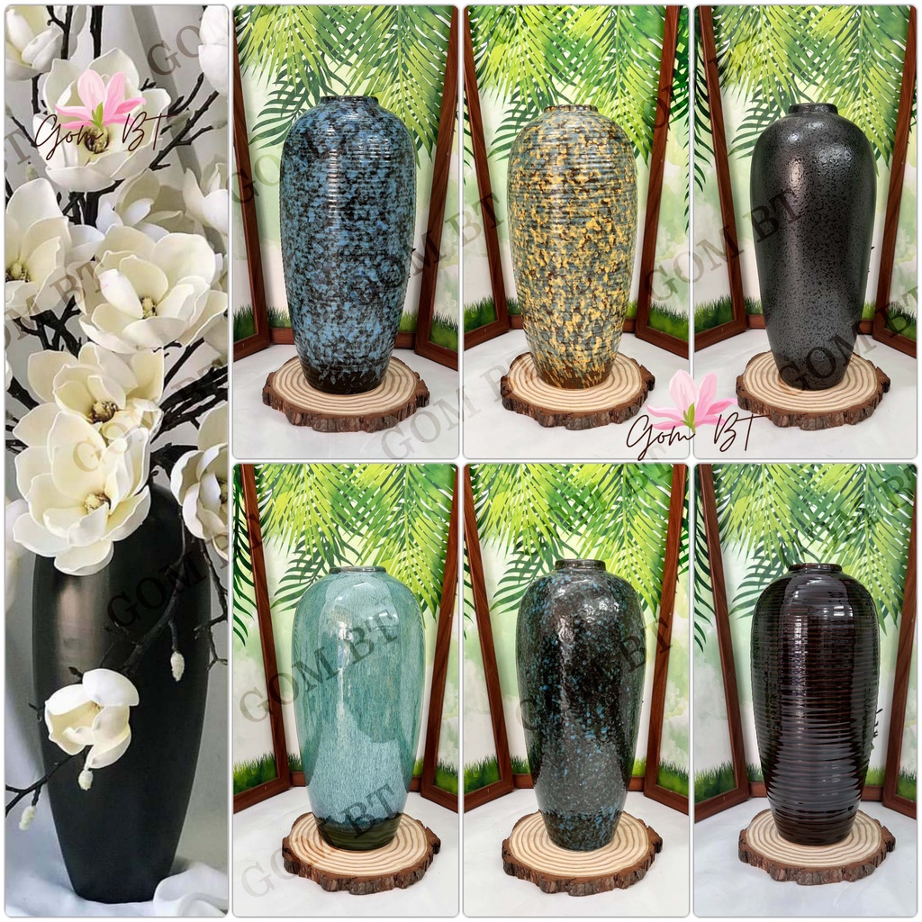 Lọ hoa Bình hoa decor trang trí dáng vintage - Gốm sứ Bát Tràng cao cấp - Đen