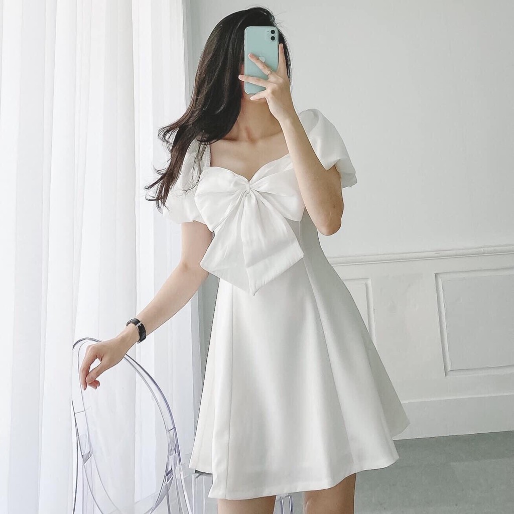 Đầm dạo phố dáng xòe nhẹ tay bồng phối nơ xinh xắn - BiBi Dress | WebRaoVat - webraovat.net.vn