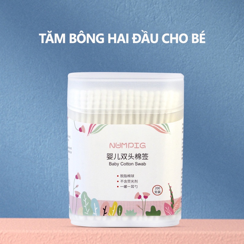 Tăm Bông Cho Bé Chất Liệu Bột Giấy Nguyên Sinh Cao Cấp Vệ Sinh Đa Năng Hộp 200 Que YOOTA BABY