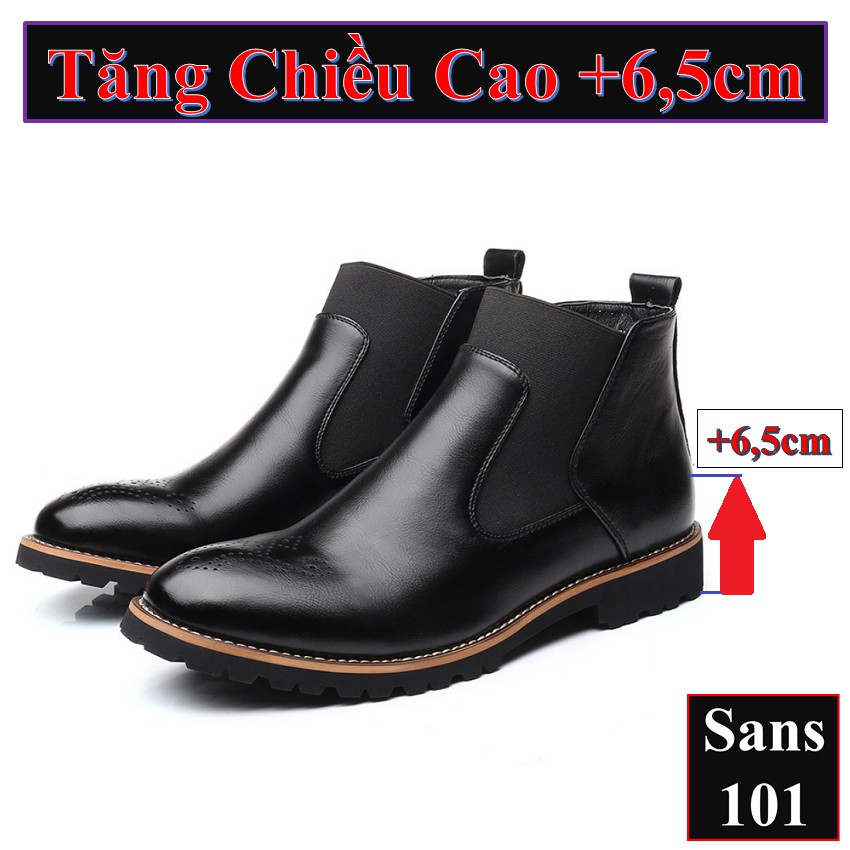 Giày cao cổ nam boot Sans101 giầy tăng chiều cao 7cm bốt cổ lửng