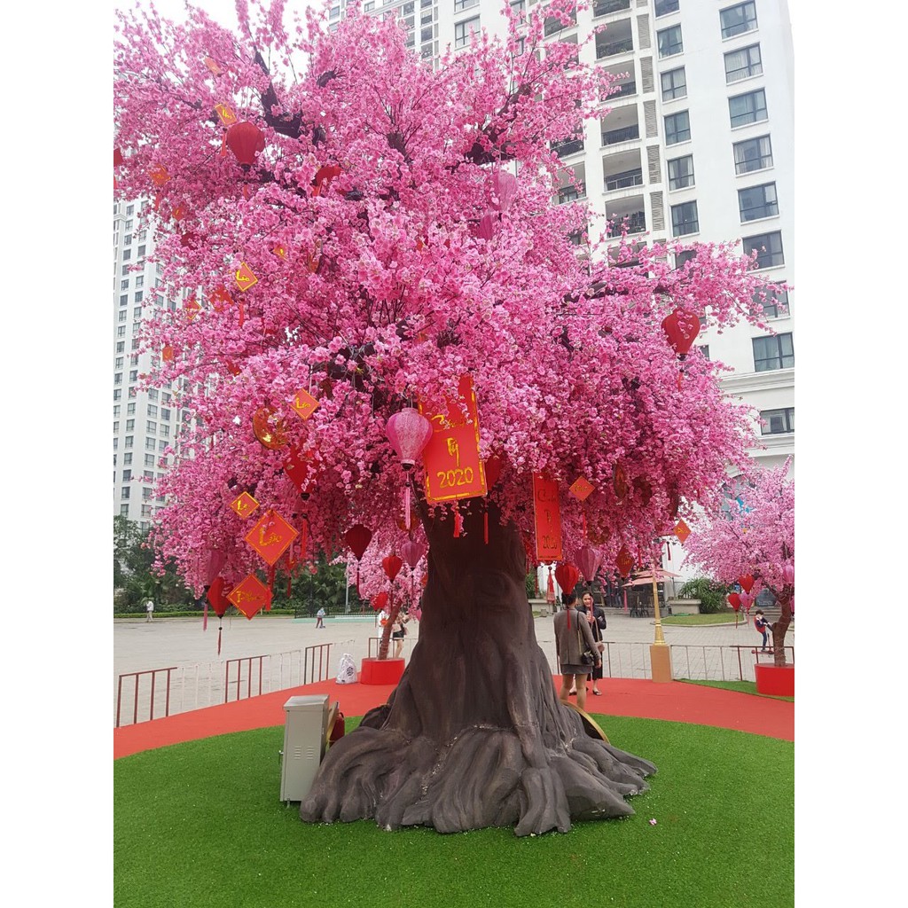 cành hoa đào giả, hoa mai vàng giả vải lụa cao cấp