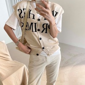 Áo Dệt Kim Sát Nách In Chữ Kiểu Retro Hàn Quốc Thời Trang