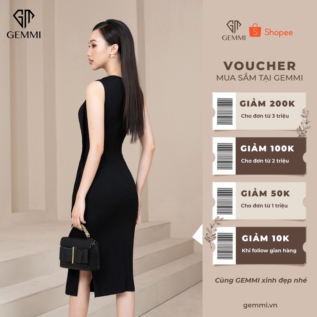 Váy đầm nữ ôm body thiết kế bèo nhún xẻ hông Gemmi fashion, DK8506