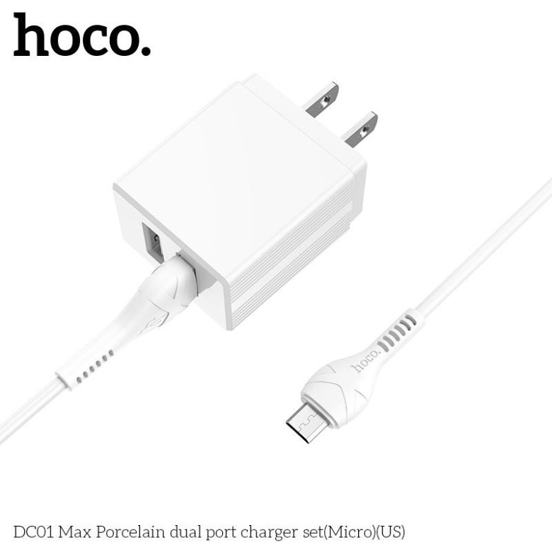Củ cáp sạc nhanh 2 cổng USB Hoco DC01 Max Micro mới - Dòng điện 12W max 2.4A .