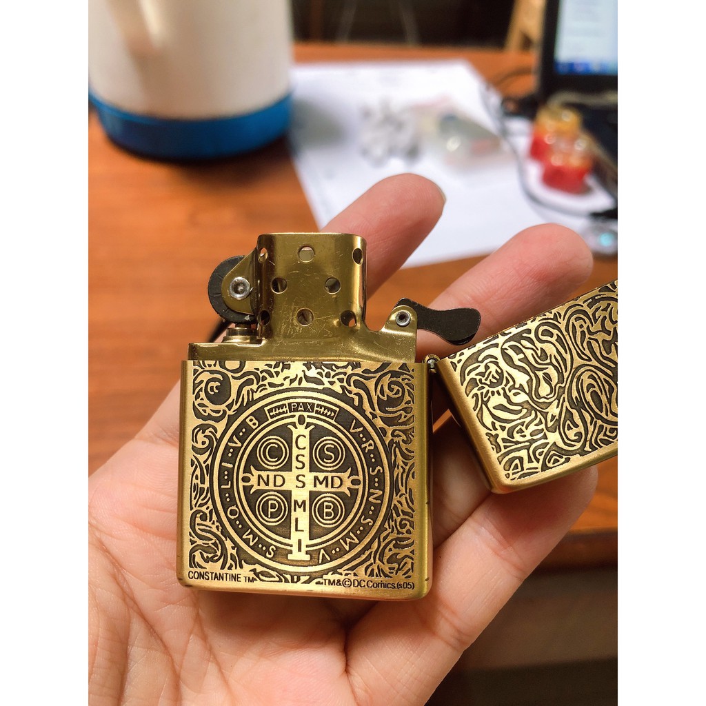 VỎ Bật Lửa Zippo Constantine Thánh Giá Vỏ Đồng - Đáy lồi - Vàng