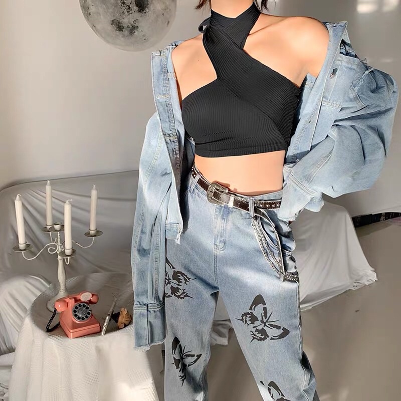Áo croptop cột dây chéo nơ ( ảnh thật )