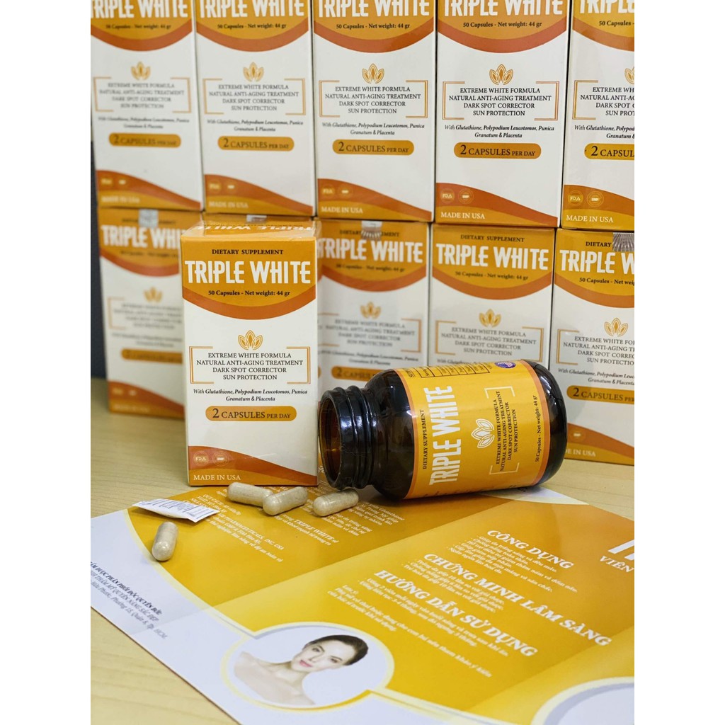 [CHÍNH HÃNG] TRIPLE WHITE Viên Uống Trắng Da, Chống Nắng, Giảm Thâm Nám, Chống Lão Hoá của Mỹ (Hộp 50 Viên) | Thế Giới Skin Care