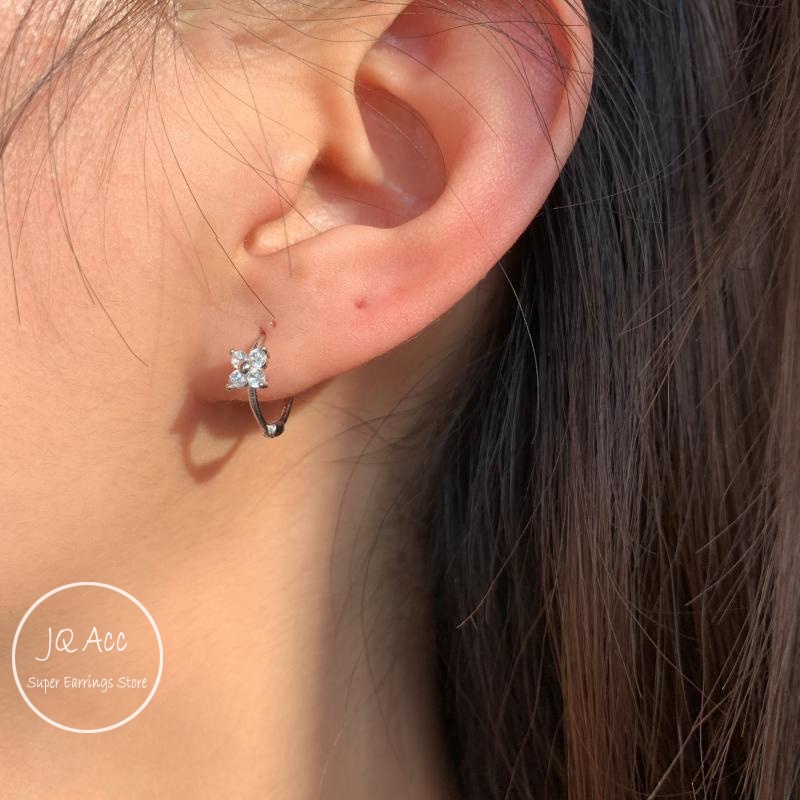 Khuyên Tai Tròn Khuyên Tai Bạc 14k Hình Cỏ Ba Lá Không Gây Dị Ứng Thời Trang Cho Nữ