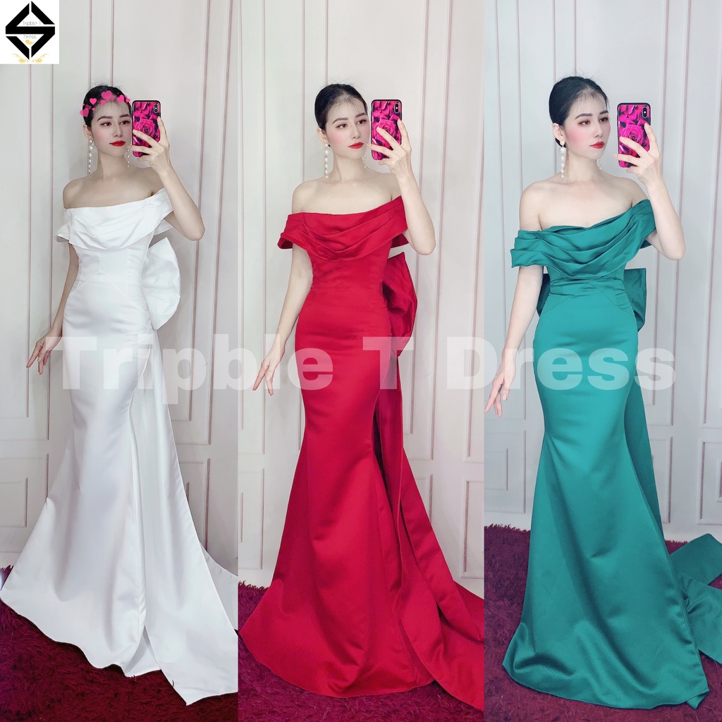 Đầm maxi body mặc cưới nhẹn nhàng kèm nơ lưng siêu dài TRIPBLE T DRESS - size S/M/L - MS211Y