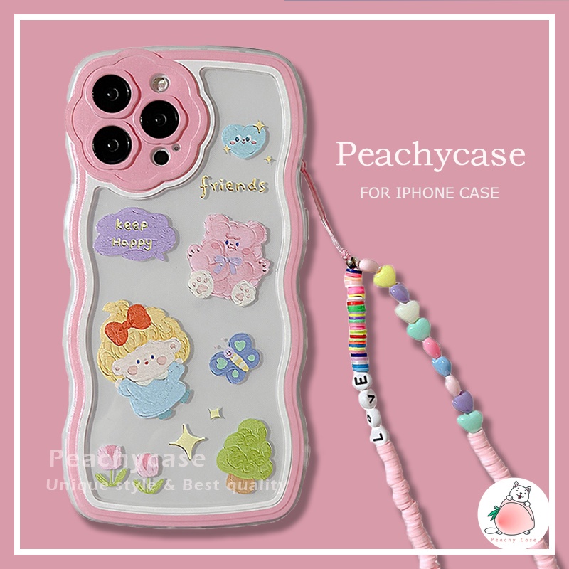 Ốp Điện Thoại TPU Mềm Hình Trái Tim / Gấu Có Dây Đeo Tay Chuỗi Hạt Cho iPhone 13 12 11 Pro Max Xr Xs Max X 7 8 Plus Se 2020