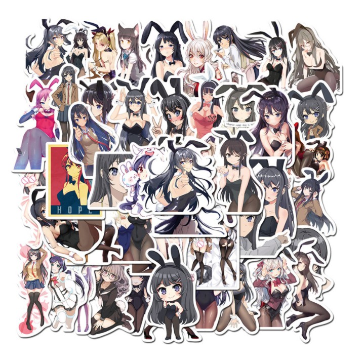 Combo Sticker BUNNY GIRL nhựa PVC không thấm nước, dán nón bảo hiểm, laptop, điện thoại, Vali, xe