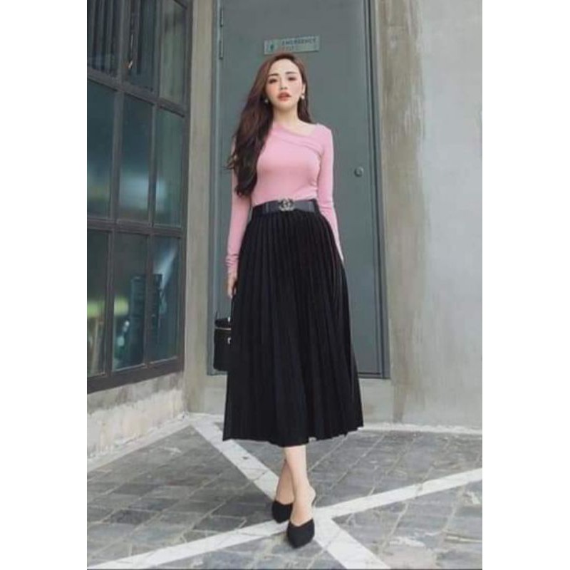 Chân váy dài xếp ly cao cấp