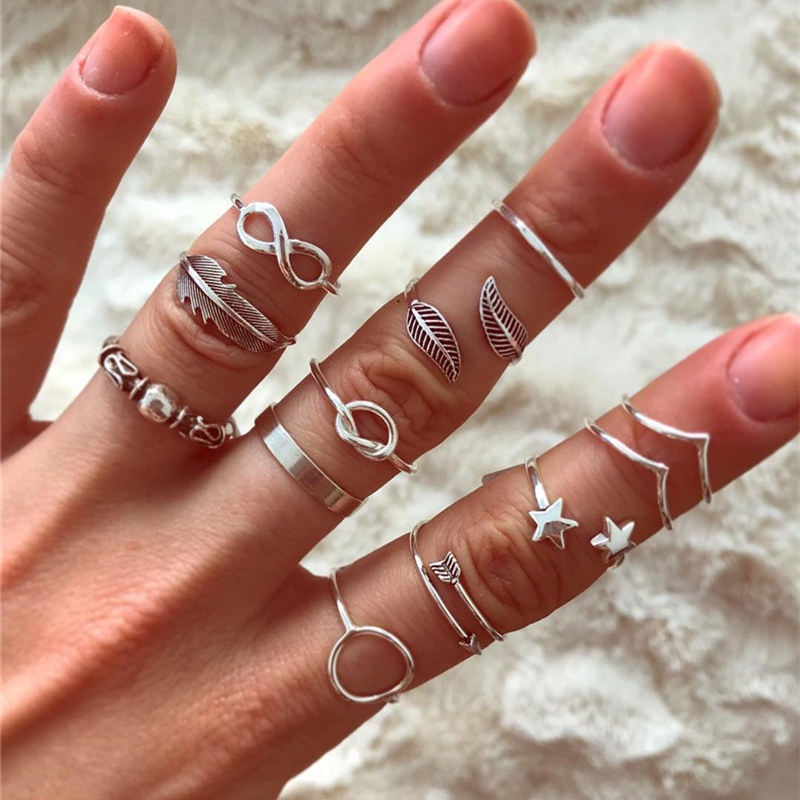 Bộ Nhẫn Hình Học Nhiều Màu Sắc Phong Cách Boho Cổ Điển Dành Cho Nữ