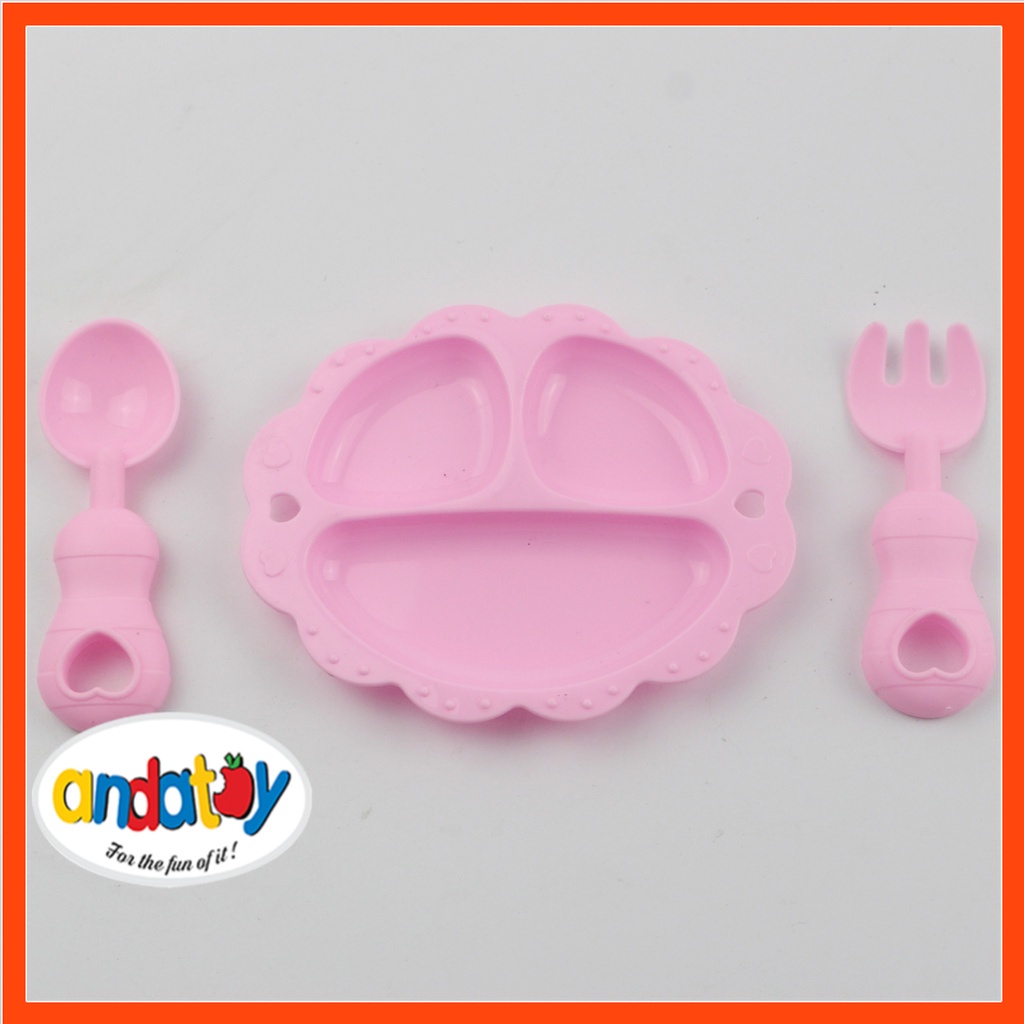 Phụ kiện búp bê bộ đồ ăn nhựa màu hồng cho búp bê barbie ANDATOY AD920