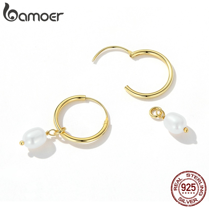 Đôi bông tai BAMOER bằng bạc 925 đính ngọc trai thời trang cho nữ