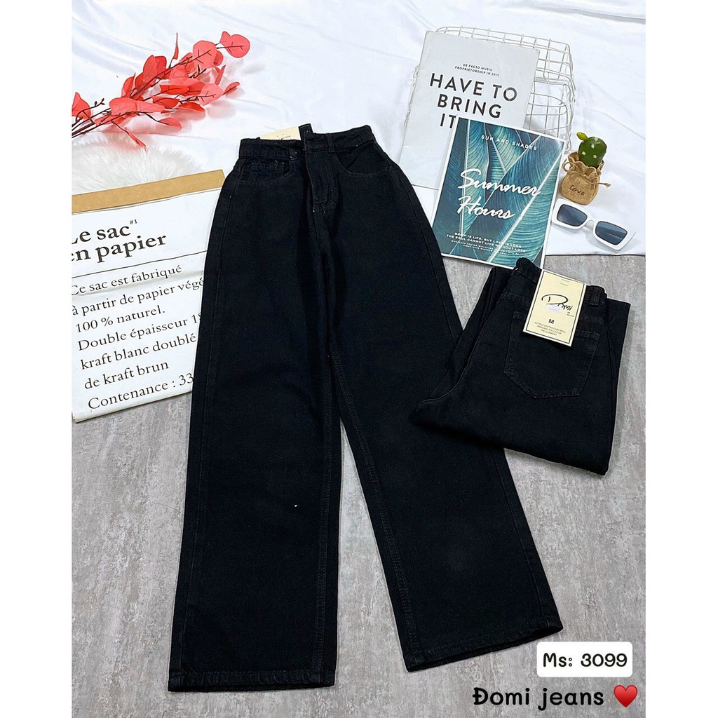 Quần Jeans Nữ Ống Rộng - Màu Đen - Phong Cách Hàn Quốc