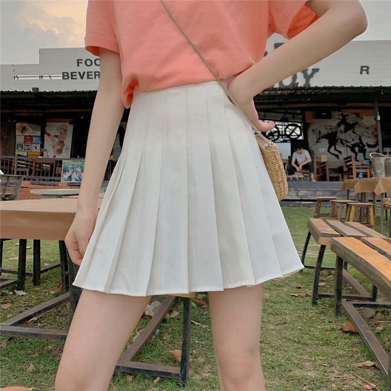 Jiashucheng Chân Váy Ngắn Dáng Chữ A Xếp Ly Lưng Cao Màu Trắng Thời Trang Xuân Hè Dễ Phối Đồ Cho Học Sinh