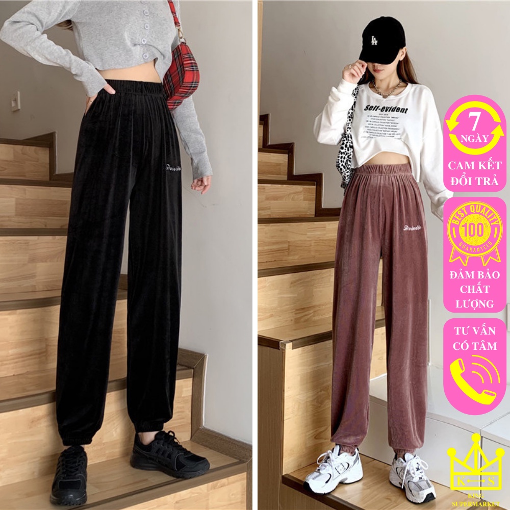Quần Nhung Ống Rộng Hàng Quảng Châu Bo Gấu Co Giãn Siêu Mềm Mã 1720