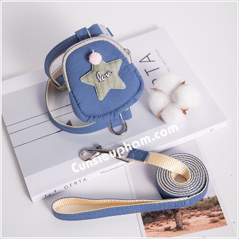 Dây dắt kèm balo đeo lưng xinh xắn cho chó mèo