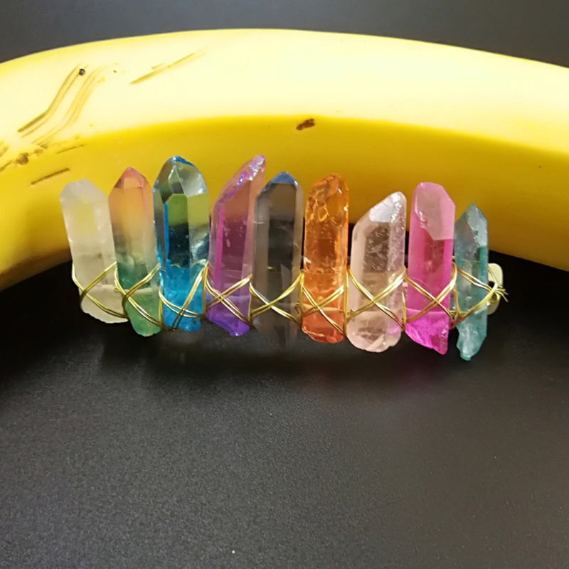 Kẹp Tóc Dạng Lò Xo Bằng Đá Thạch Anh Màu Cầu Vồng Phong Cách Pháp Cổ Điển