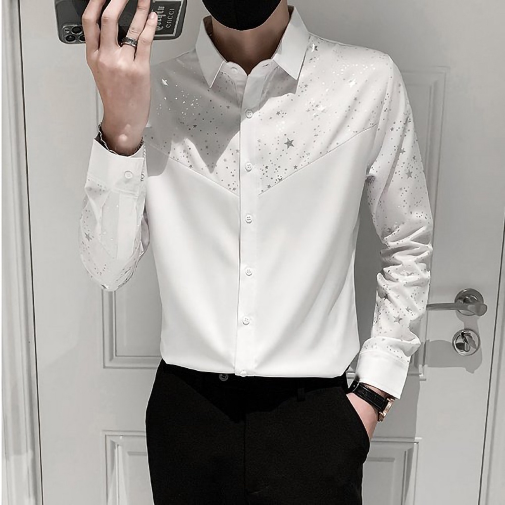Áo sơ mi Nam, Áo sơ mi Nam thiết kế dài tay, phối họa tiết ngôi sao mới lạ, đọc đáo. Mã H59 .