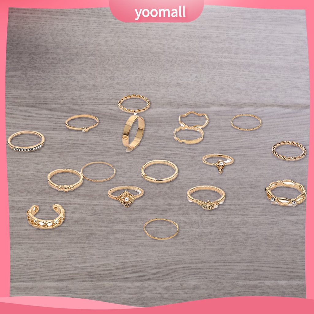 Yomall♡ Set 17 Nhẫn Đốt Ngón Tay Đính Hạt Giả Ngọc Trai