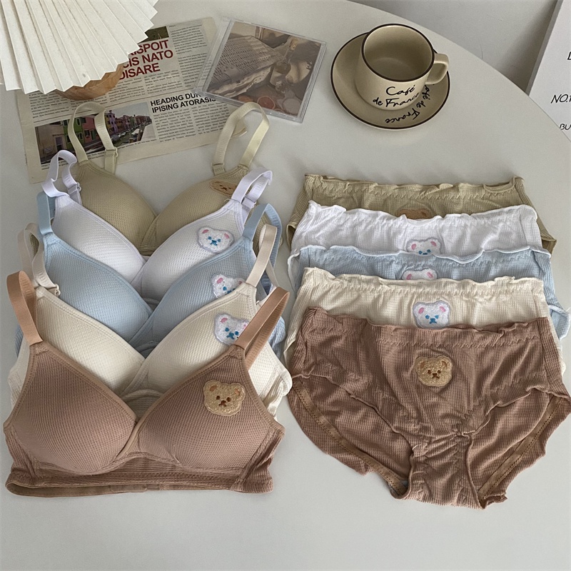 Set Áo lót vải cotton Thêu Hình Gấu + Quần Lót Thời Trang Nữ | BigBuy360 - bigbuy360.vn