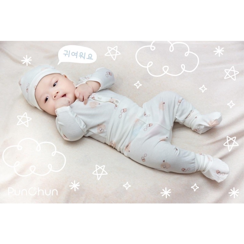 Punchun bộ dài tay sơ sinh cúc giữa AW2022D05