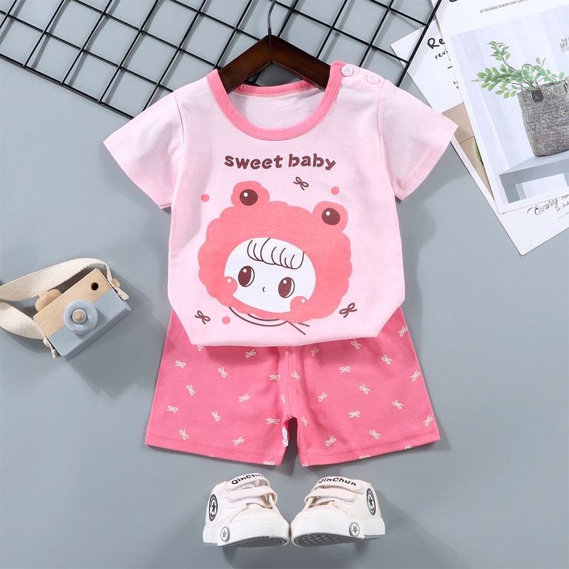 SUGE Bộ Đồ Ngủ Áo Thun Tay Ngắn Phối Quần Dài Thời Trang Mùa Hè Cho Bé Trai / Gái 0-6 Tuổi
