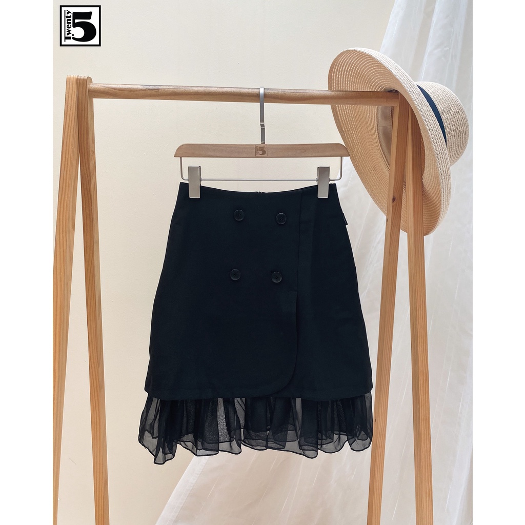 Chân váy công sỡ đắp tà 2 hàng khuy gấu váy phối voan Twentyfive T337