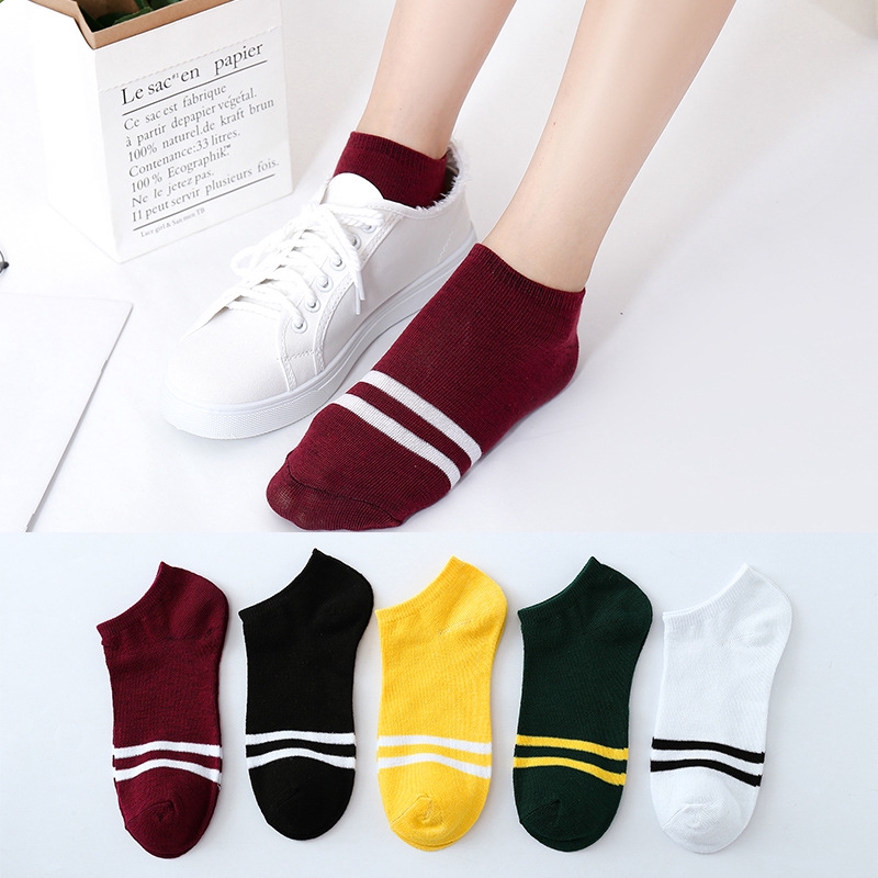 Tất cổ ngắn nữ cotton kiểu Vintage Hàn Quốc đôi vớ co giãn kháng khuẩn
