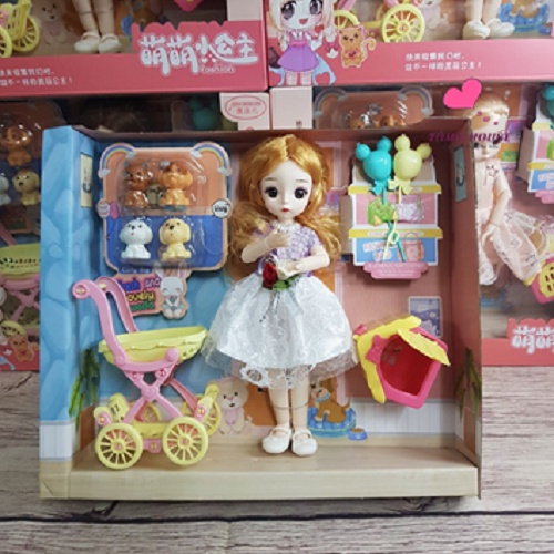 Búp Bê Công Chúa Có Khớp BJD Kèm Phụ Kiện Xe Đẩy Thú Cưng