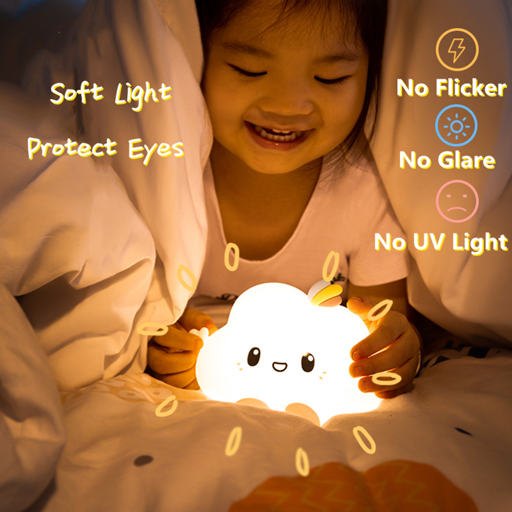 ❤LANSEL❤ Cute Nursery Lamp Bedroom Decor USB Rechargeable Night Light for Baby Toddler Kawaii Silicone Seven Colors Child  gifts Cloud