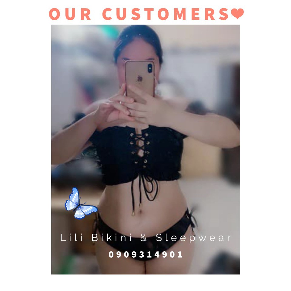(Có sẵn,big size) Mẫu mới Bikini Hàn Quốc hai mảnh sexy, cột nơ đan dây màu Hồng, Đen phá cách